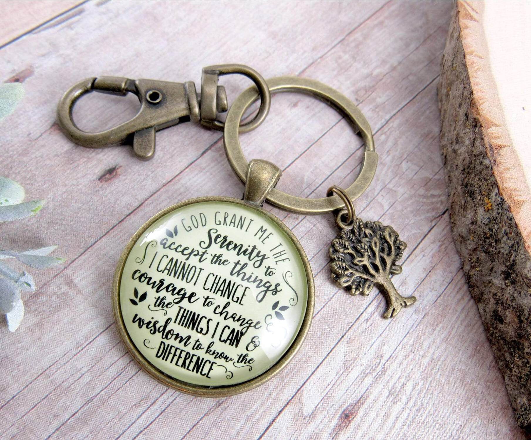 Serenity Prayer Gutsy Goodness Bronze Keychain Jewelry Unisex Adult Tree Charm