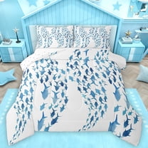 Feelyou Dreamy Ocean Fish Bedding Comforter Set, Cartoon Cute Sealife Twin Comforter Sets, Mystic Underwater World Reversible Bedding Set, Lightweight Room Decor, 2-Piece