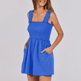 thumbnail image 2 of Women's Summer Casual Smocked Rompers Square Neck Sleeveless Loose Shorts Jumpsuit and Side Pockets 2026 Beach Vacation Outfits Blue XXL, 2 of 6