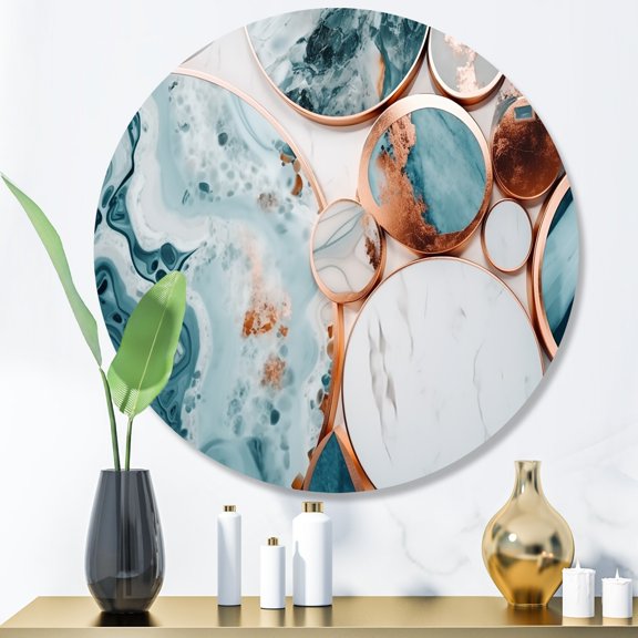 Designart "Tidal Dream Half-Moon Marble II" Abstract Marble Metal Round Wall Art