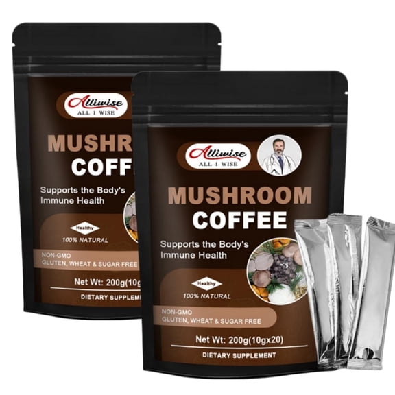 Organic Mushroom Coffee - Instant Mushroom Coffee Mix with Lion's Mane, Cordyceps, Turkey Tail & Other for Immune Support - Coffee Alternative, 40 Packets