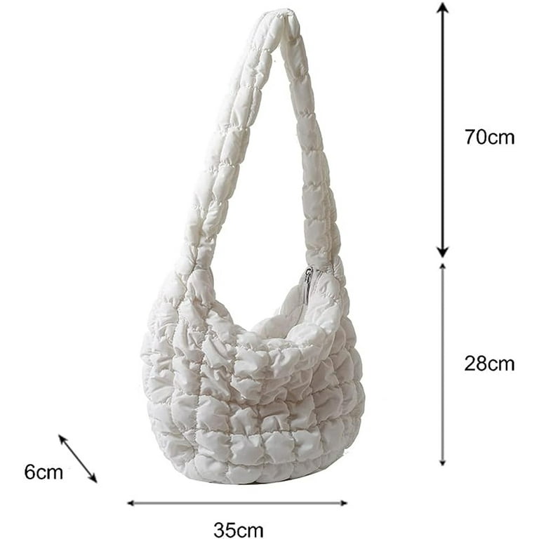 Nylon Quilted Padded Tote Bag Large White