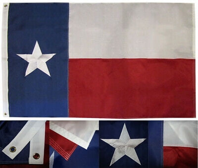 8x12 Ft Texas State Nylon Embroidered Sewn TX Lone Star Flag with clips 