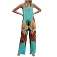 thumbnail image 2 of Gaecuw Jumpsuit for Women 2023 Sleeveless Cold Shoulder Spaghetti Strap Backless Overall Square Neck Band Collar Floral Printed Onesie One Piece Outfits Boho Pants High Waisted Wide Leg Summer Romper, 2 of 4