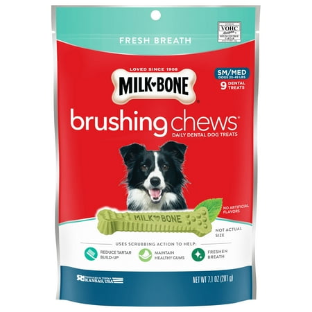Photo 1 of 5 PACK of Milk-Bone Brushing Chews Daily Dental Dog Treats, Fresh Breath, Small-Medium, 7.1 Ounces, 9 Bones Per Bag