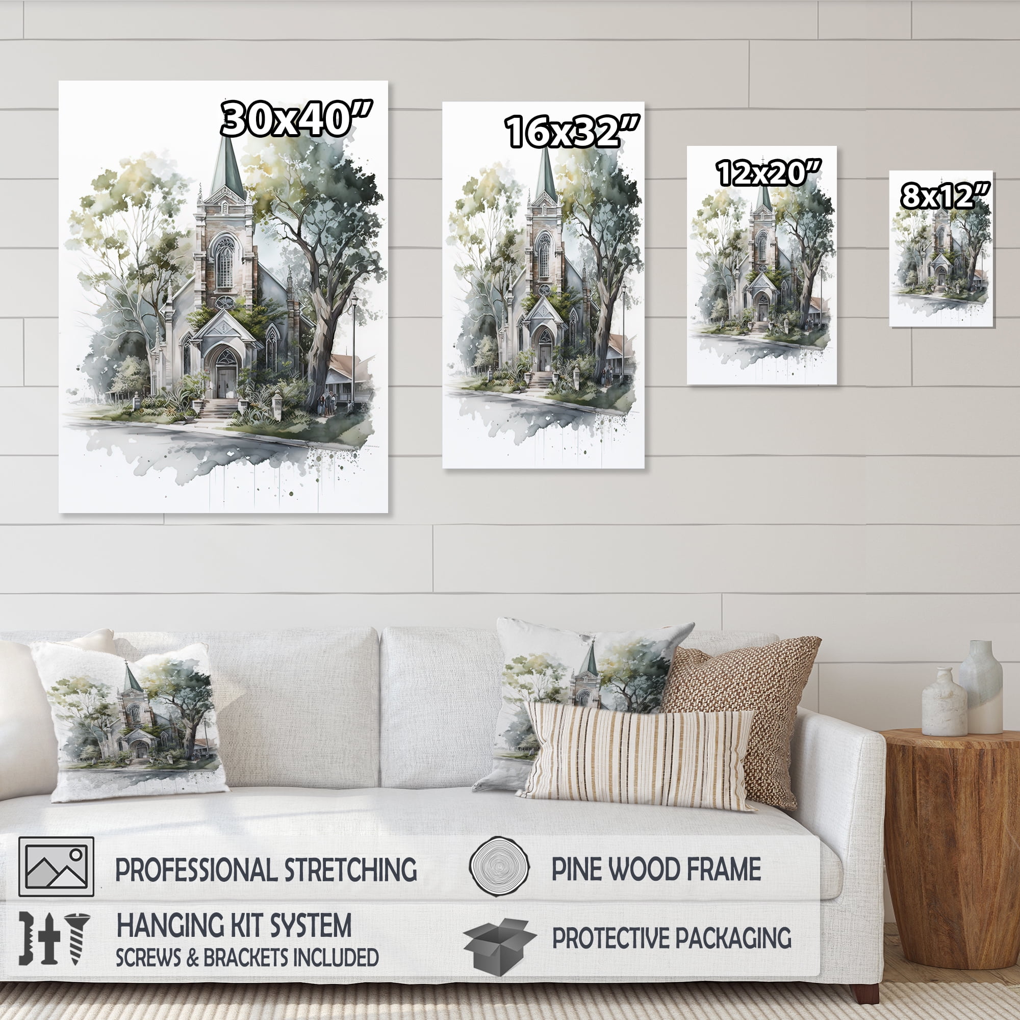 Designart Church In A Small Town IV Canvas Wall Art
