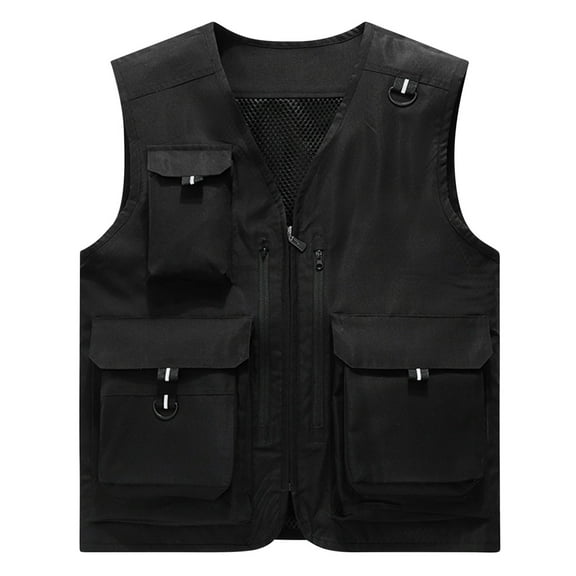 IYTR Men's Summer Multi-Pocket Outdoor Vest Lightweight Breathable Quick Dry Mesh Fishing Vest Travel Photographer Waistcoat Black XXXXXL