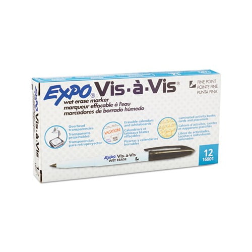 Vis--Vis Wet Erase Marker Fine Bullet Tip, Black, Dozen