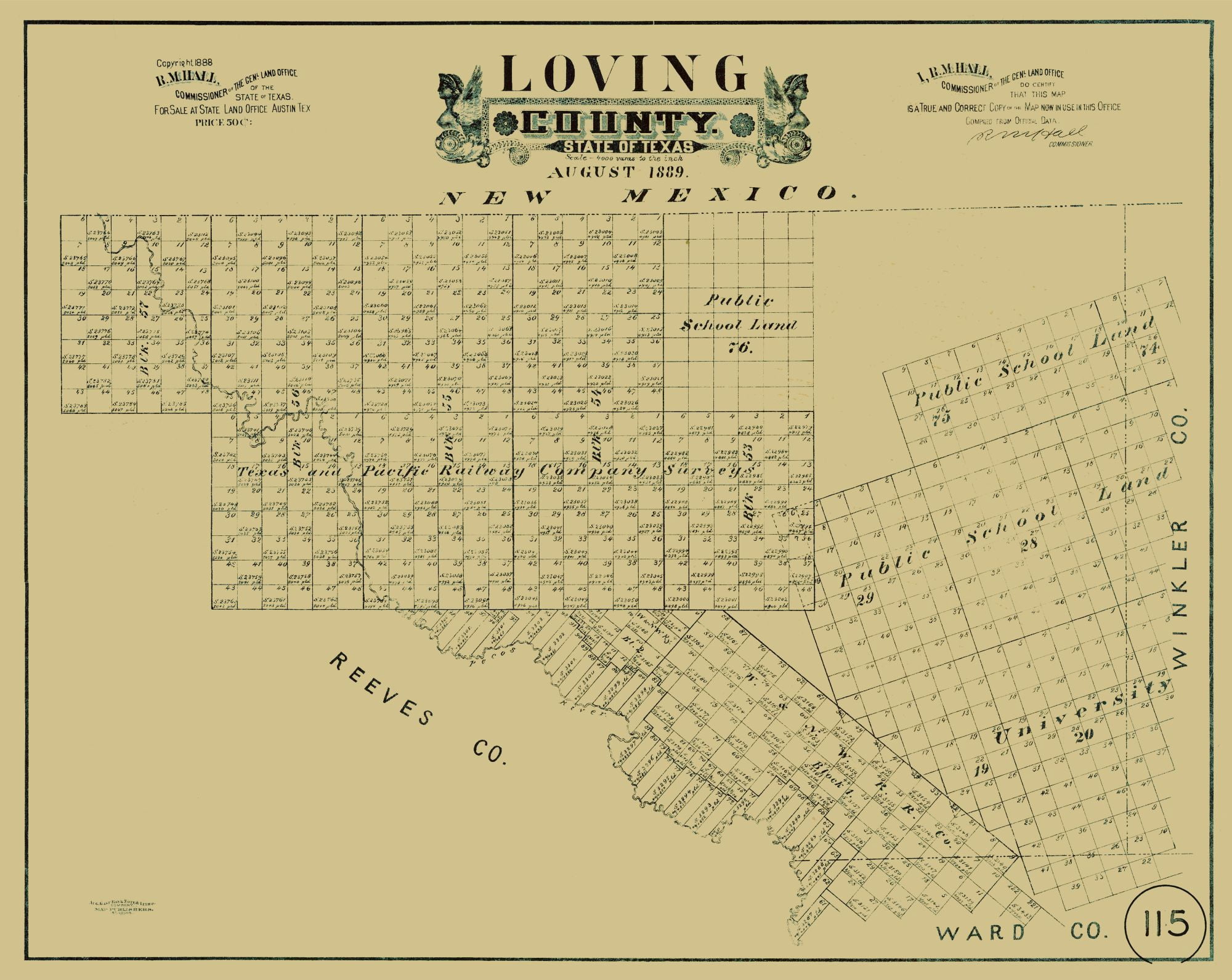Loving County Texas Hall 1889 23 x 28.91