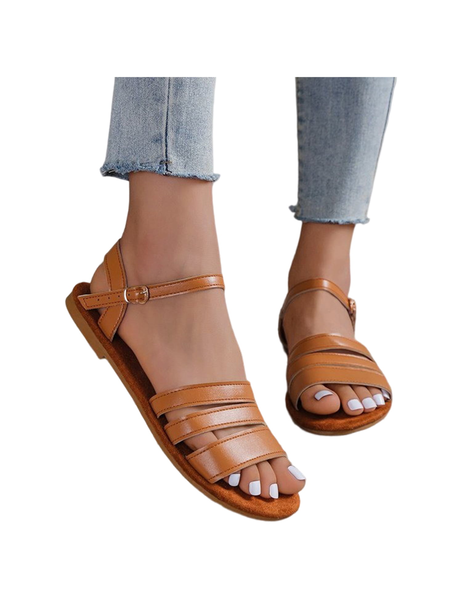 Wazshop Ladies Flat Sandal Summer Sandals Ankle Strap Dressy Shoe