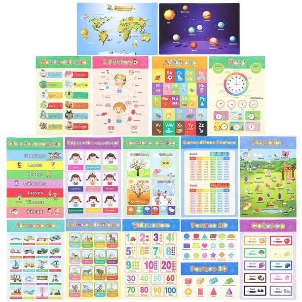 16 Sheets Spanish Educational Poster Kids Preschool Posters Early ...