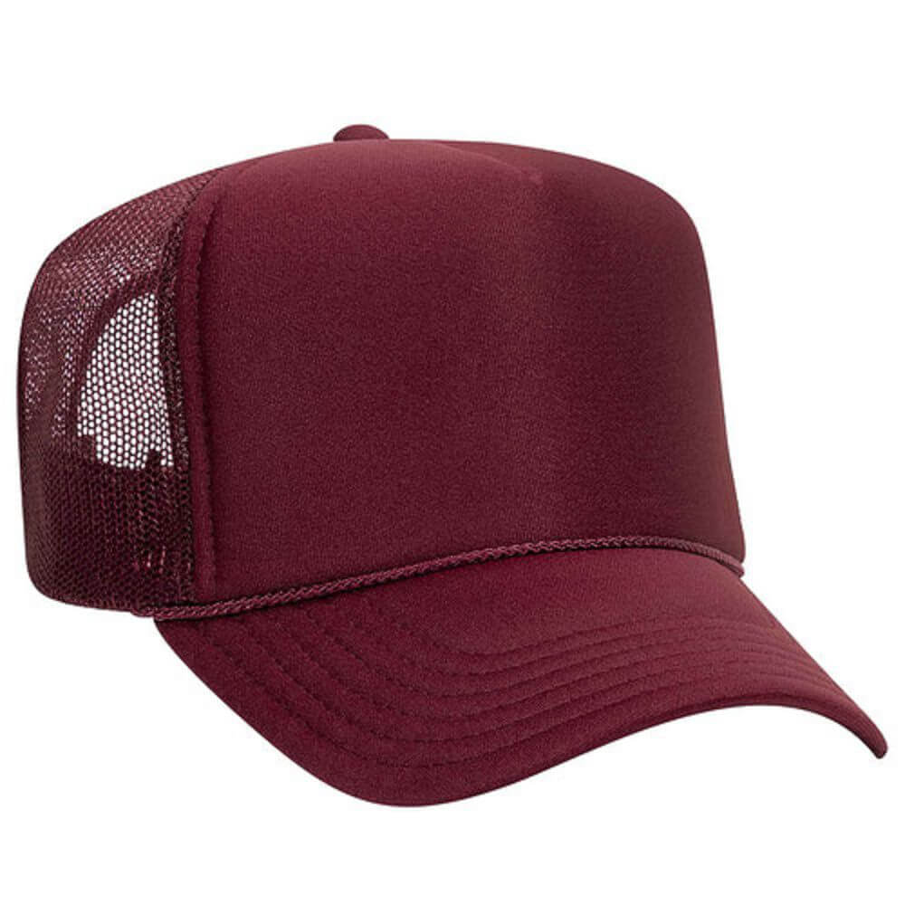 Couver 5 Panel High Crown Mesh Back Trucker Hat, Polyester Foam Front, Burgundy Maroon, 12PCS Bulk Set Pack