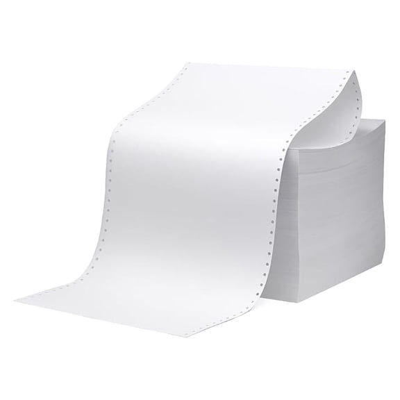 180, Dot Computer Paper 9-1/2'' x 11'' White, 1/2 Marginal Perfs. 20# 1 Part, 2400/Carton