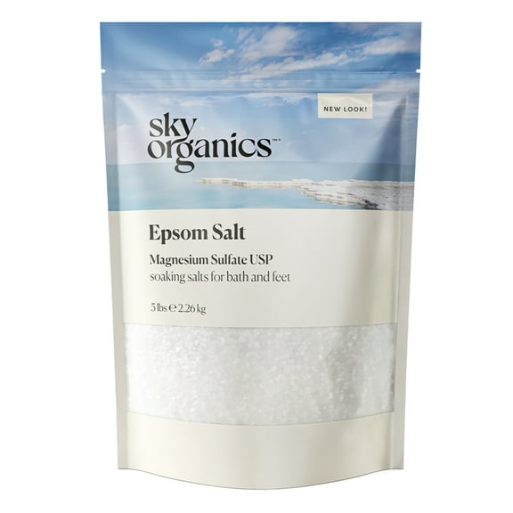 Sky Organics - Epsom Salt Bath Soak - Magnesium Sulfate - Medium-Grain Bath Salts - Body & Foot Soak - Bubble Bath Accessories, Self Care - Bath Products - Vegan, Unscented, All Skin Types - 5 lbs