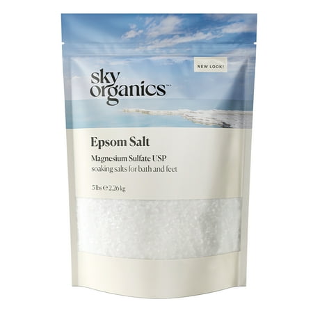Sky Organics - Epsom Salt Bath Soak - Magnesium Sulfate - Medium-Grain Bath Salts - Body & Foot Soak - Bubble Bath Accessories, Self Care - Bath Products - Vegan, Unscented, All Skin Types - 5 lbs