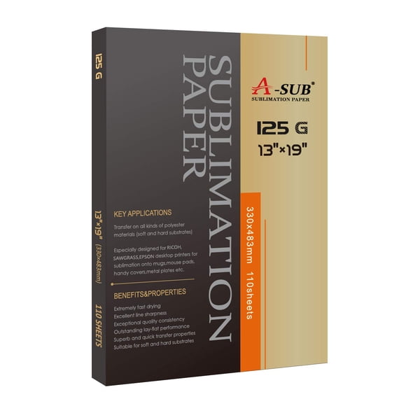 Papel de sublimación A-SUB, 13 x 19 pulgadas, 125 g, 110 hojas, para poliéster
