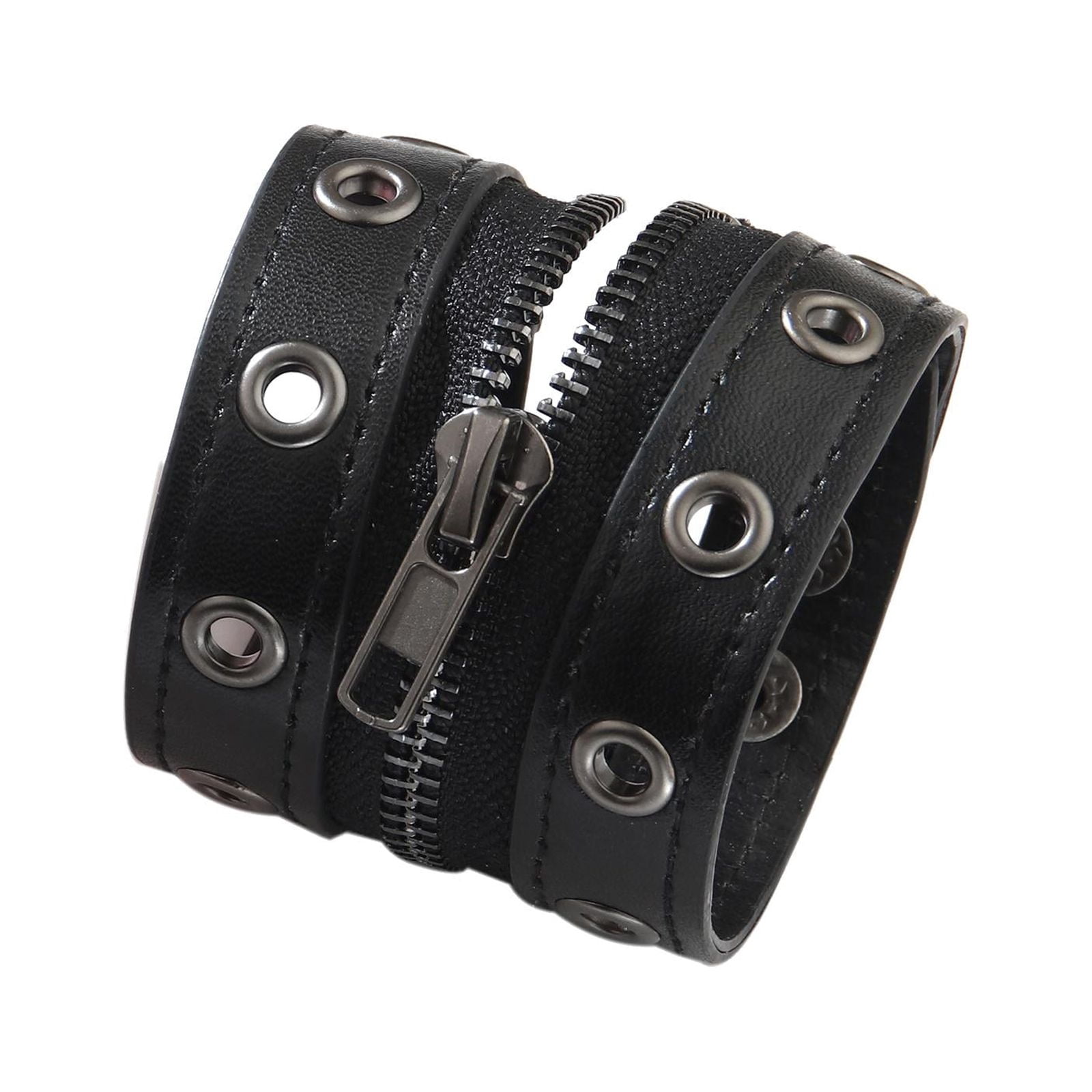 Gothic Zipper Wristband Wide Jewelry PU Leather Punk Bracelet for