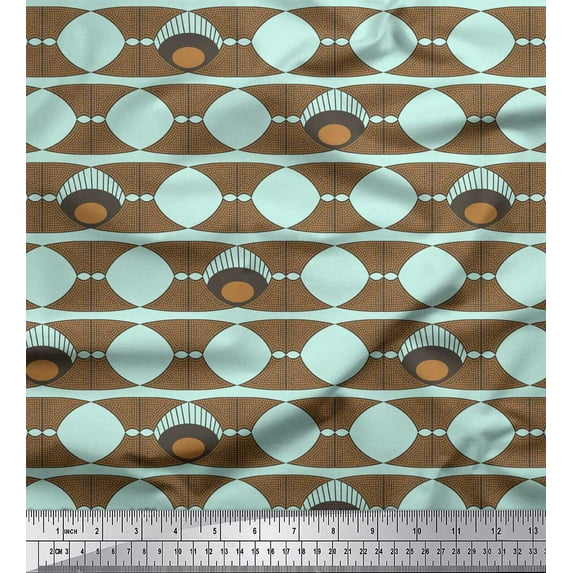 Soimoi Green polyester Crepe Fabric Art Nouveau Elements Art & Craft Printed Fabric 1 Yard 52 Inch Wide