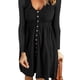 thumbnail image 3 of Vestido de manga larga Color puro Longitud media Elegante Cuello en V Apretar Vestido casual Cintura fruncida Transpirable Slim Fit para mujer Negro XXXL, 3 of 6