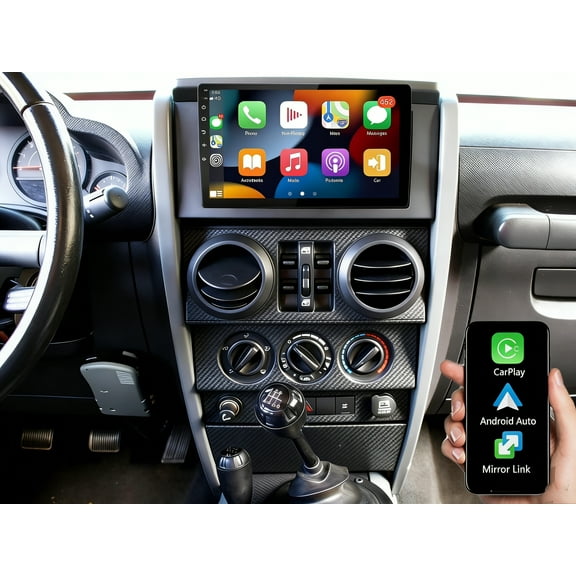 Molaner 4 64G Car Stereo for Jeep Wrangler JK 2007-2010 Fit for Wireless CarPlay/Android Auto Android 15 Radio with 10.1" Touch Screen,BT,GPS,SWC, 4 64G