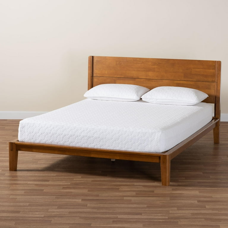 床 Baxton Studio Aldith Japandi Platform Bed, Queen, Walnut Brown