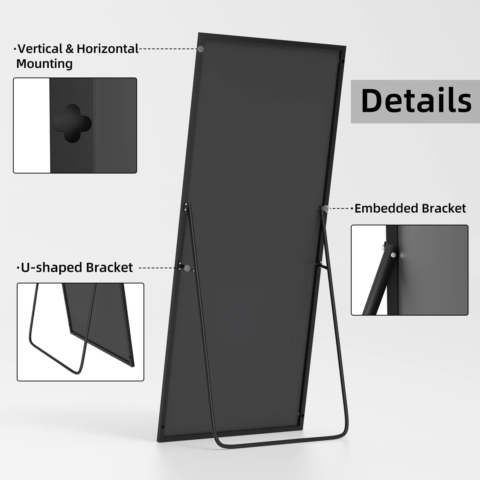 MAYEERTY 59x28x1 Inch Black Thin Edge Aluminum Right Angle Rectangular Full Length Mirror with Stand for Bedroom