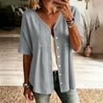 thumbnail image 2 of Stamzod Shackets for Women Casual V Neck Button Down Shirt Tops Summer Beach Short Sleeve Shacket Gray B M, 2 of 7
