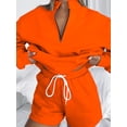 thumbnail image 3 of Arvbitana Women Arvbitana Women 2Pcs Jogging Outfits Solid Color Long Sleeve Stand Collar Half Zip Sweatshirt and Drawstring Shorts Set Loungewear, 3 of 5