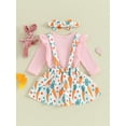 thumbnail image 4 of Infant Baby Girl Easter 3Pcs Outfit Long Sleeve Romper with Carrot Print Bunny Embroidery Overall Dress and Bow Headband, 4 of 9
