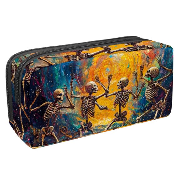 PhooArto Pencil Case, Dancing Skeletons Colorful Galaxy Large Capacity Pencil Pouch Stationery Pen Bag