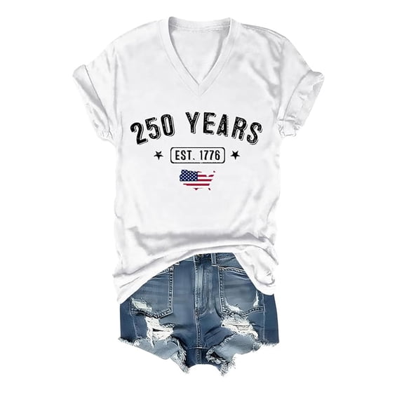 Arlun 250th Anniversary Short Sleeve T-Shirts Women's Vintage American Flag Independence Day 250 Anniversary Tops Soft Comfortable Casual Tee Shirts White XL