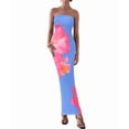 thumbnail image 2 of Women Summer Strapless Maxi Dress Bodycon Floral Long Wedding Guest Dress Formal Cocktail Dresses Blue & Red Flower S, 2 of 10