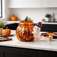 thumbnail image 5 of Halloween Glass Candy Jar with Ghost Ornament, Clear Glass Pumpkin Shape Container with Carved Details and Green Lid for Storing Candy Treats Party Favors Decorative Display Seasonal Decoration, 5 of 6