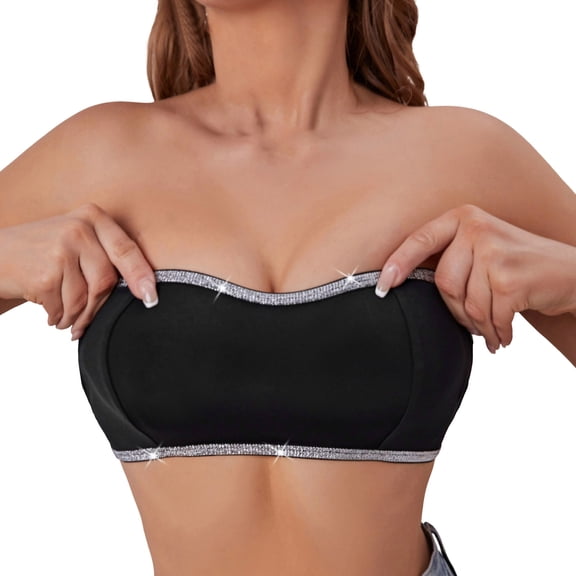 PMVFHDE Backless Strapless Bandeau Bra Seamless Lightweight Wirefree Daily Casual Women Black - L