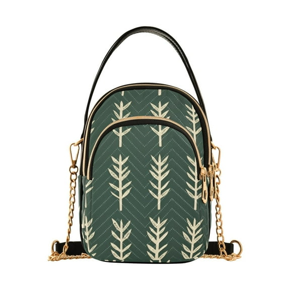 FORMRS Crossbody Bag for Women Quilted Travel Shoulder Cell Phone Purse with Chain Strap Handbag, Dark Green Leaves