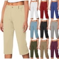 thumbnail image 2 of Yuanlook Capri Dress Pants for Women Stretch High Waisted Crop Work Leggings with Pockets - Coffee - S, 2 of 6
