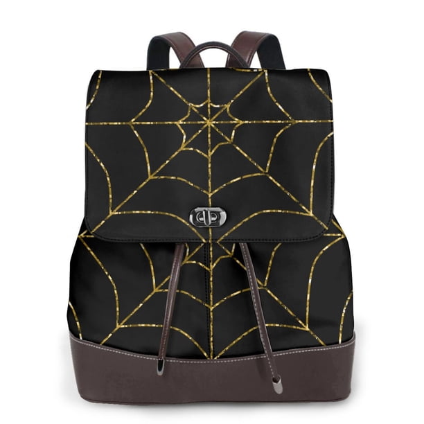 Balery Golden Spider Web Mochila de Cuero para Mujeres, Gran Capacidad, Bolsa de Viaje Multifuncional, Mochila de Cuero y Bolsa de Hombro para Mujeres