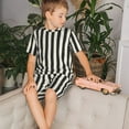 thumbnail image 3 of Balery Black And White Thick Stripes Conjunto de Pijama Infantil de Manga Corta con Estampado – Ropa de Dormir de Algodón Suave-3X-Large, 3 of 5