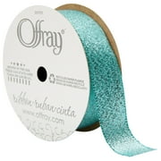 Offray Ribbon, Aqua Blue 7/8 inch Galena Metallic Ribbon for Wedding, Crafts, and Gifting, 9 feet, 1 Each