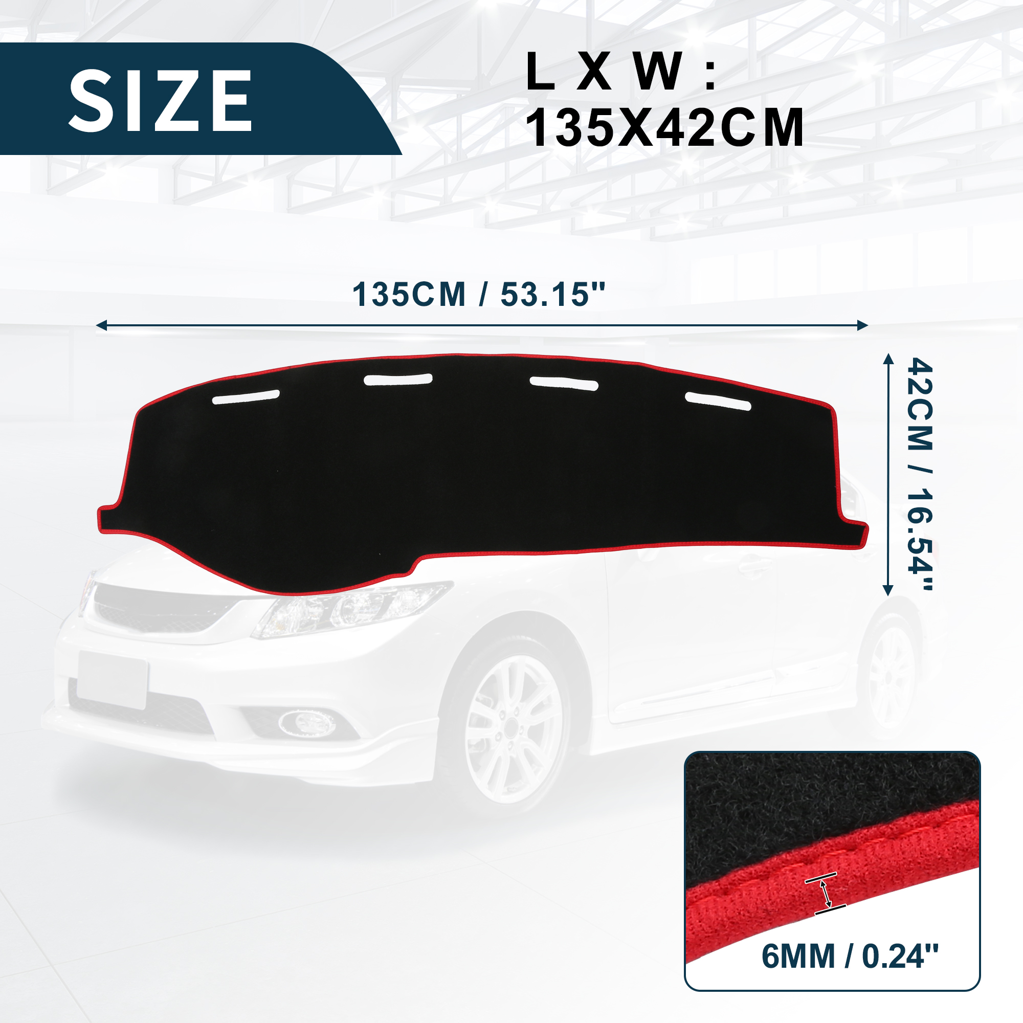 Unique Bargains Dash Cover for Honda Civic Non-Slip | Center Console Dashboard Cover Mat Black Red 1 Pcs