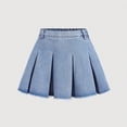 thumbnail image 6 of CPNG Girl's Casual High Waisted Pleated Denim Skirt Summer Vintage Trendy Side Zipper Uniform Skirt Jeans Skirt(Light Blue,10-11 Years), 6 of 7