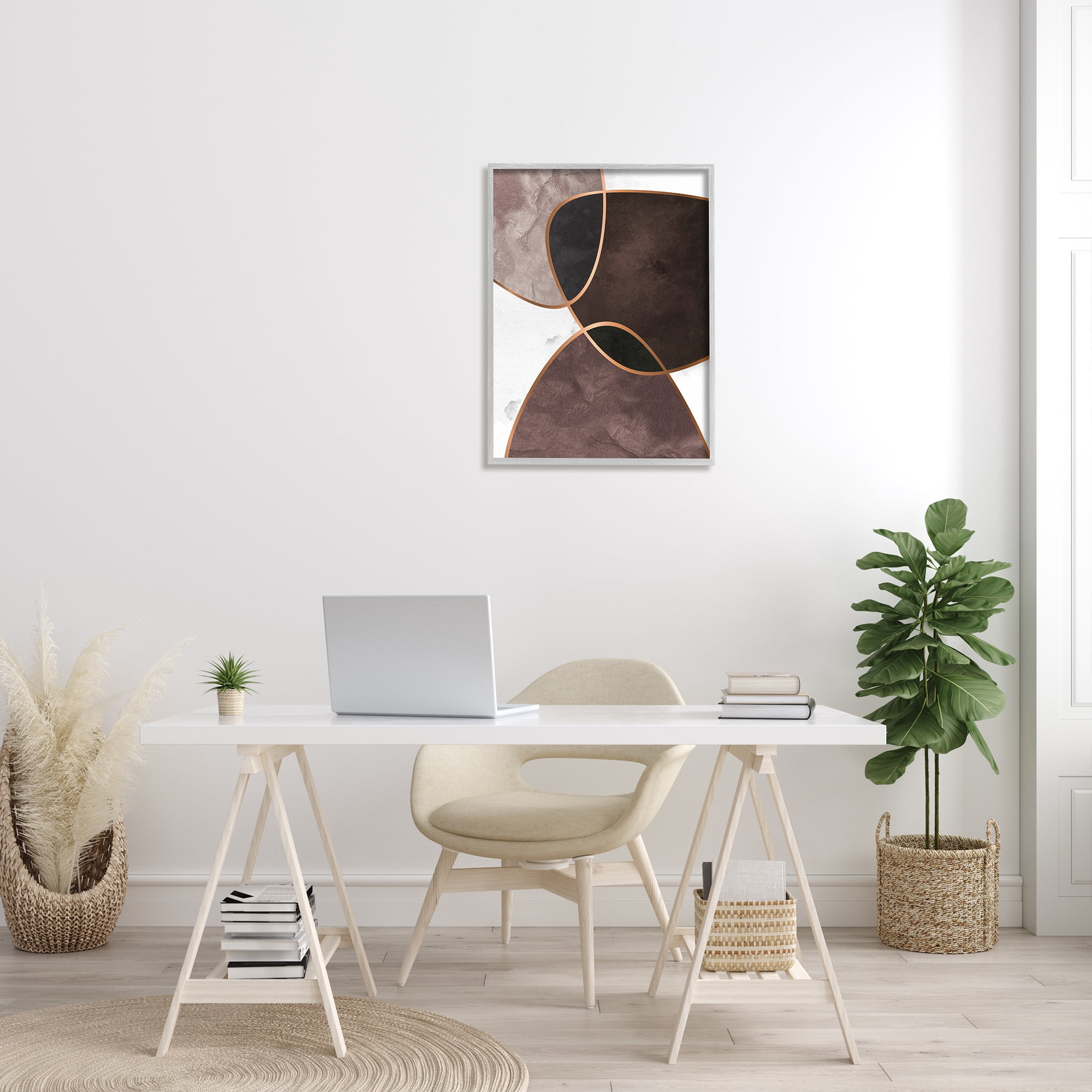 Stupell Indtries Abstract Deco Shapes Layered Contrasting Tones Brown Purple,24 x 30,Design by Design Fabrikken