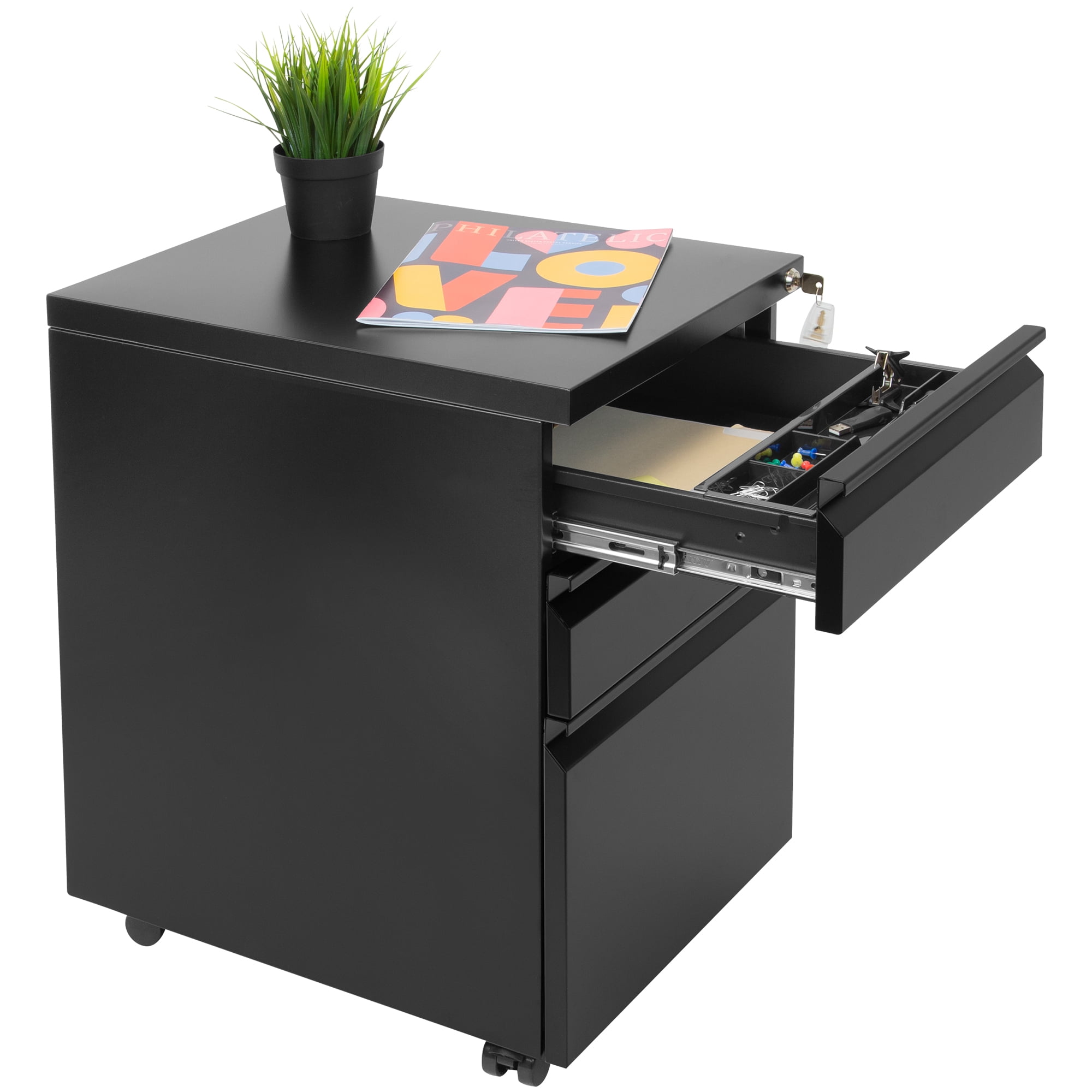 Mount-It! Mobile File Cabinet with 3 Drawers | Under Desk Rolling Storage with Lock Black