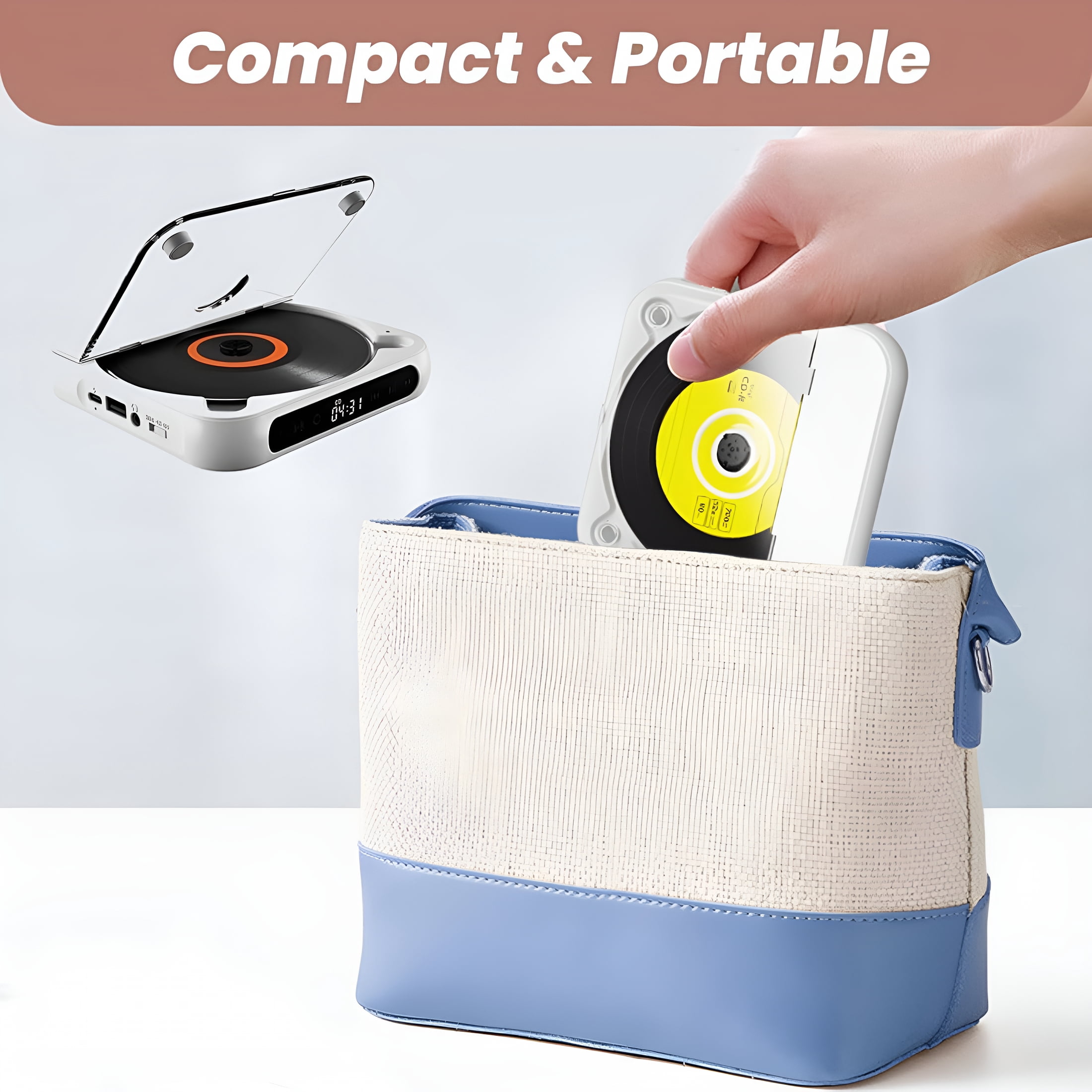 GJX 2026 New Retro Wireless Cd Player with Bluetooth Speaker | Portable Rechargeable Boombox for Car,Travel&Home | Anti-Shock,Play Cds/Usb/Sd/Fm Radio,Long Battery Life