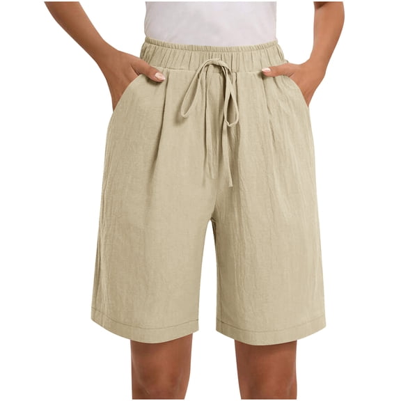 Inleife Women's Summer Shorts Casual Loose With Pockets Drawstring Elastic Waist Pants Short Pants Wide Leg Beige XXL