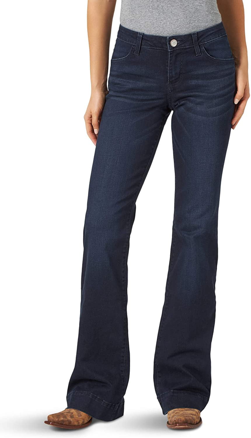 wrangler women's retro mae mid rise stretch wide leg jean, dark blue, 0x34  
