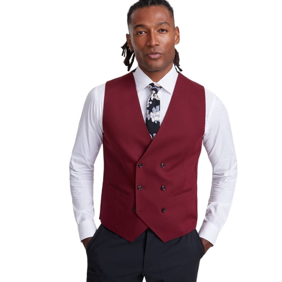 Tayion Mens Classic fit Double Breasted Button-Up Suit Vest Small Red Solid