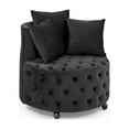 thumbnail image 5 of DEALTOPS Velvet Upholstered Swivel Chair for Living Room, with Button Tufted Design and Movable Wheels, Including 3 Pillows-Black, 5 of 10