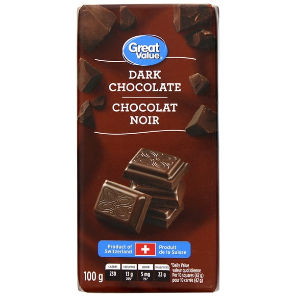 Chocolat noir de Great Value 100 g