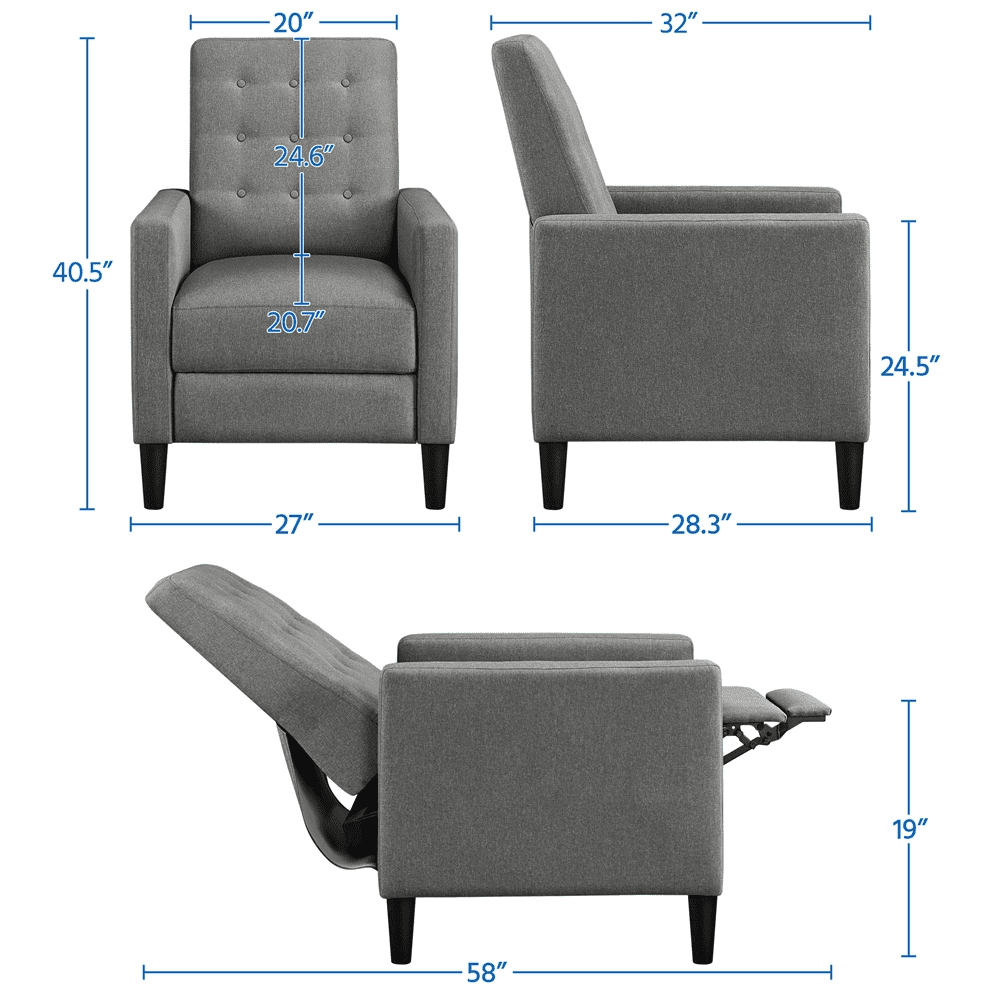 Yaheetech Modern Fabric Recliner Chair with Pocket Spring for Home Theater, Gray